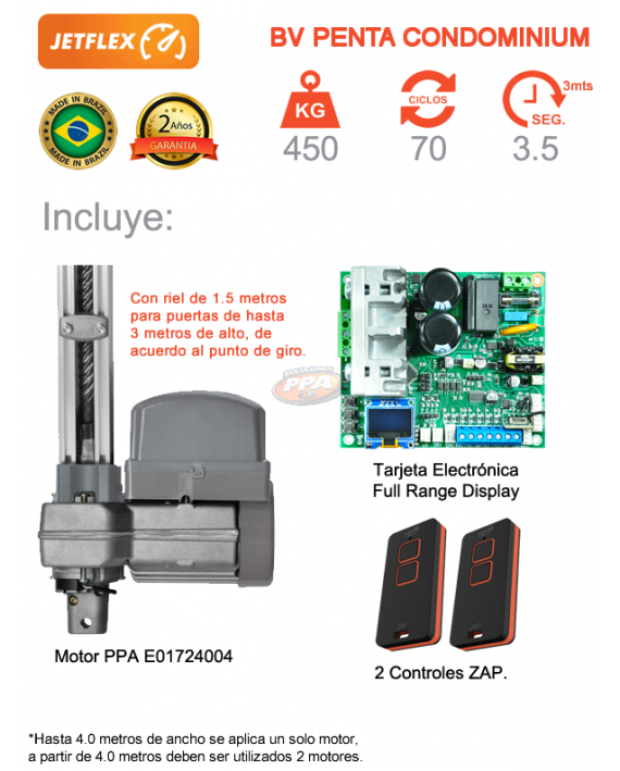 Motor PPA con Riel de 1.5 Metros Para Puerta Levadiza Basculante de 450 KG 3 Metros Jetflex