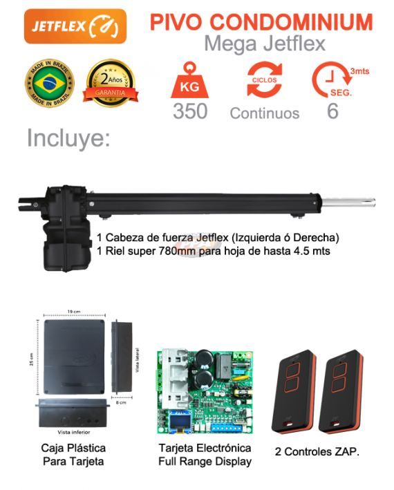 Motor Jetflex para puerta batiente de 350 KG 4.5 Metros Una Hoja