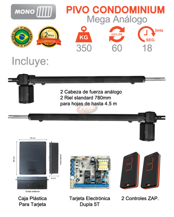 Motor PPA Análogo para puerta batiente de 350 KG 4.5 Metros Doble Hoja